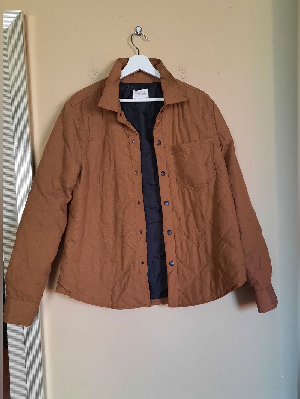 Mens Brown Quilted Button-Up Medium Jacket